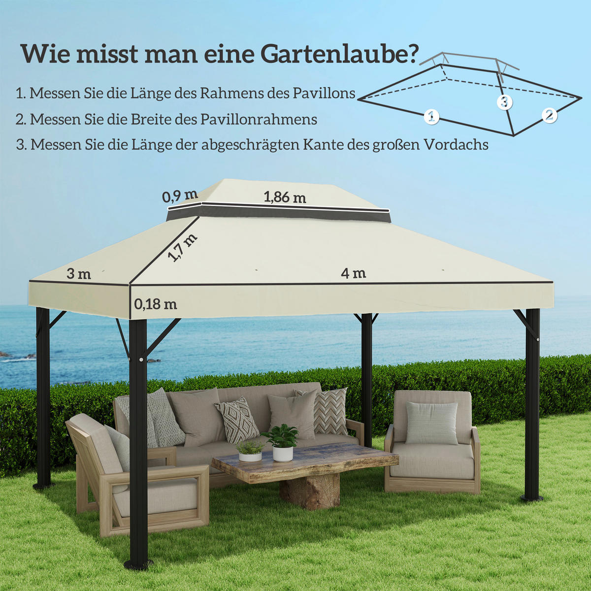 Outsunny Ersatzdach cremeweiß Stoff B/H/L: ca. 300x1x400 cm Pavillon Ersatzdach - cremeweiß (400,00/300,00/1,00cm) - Outsunny