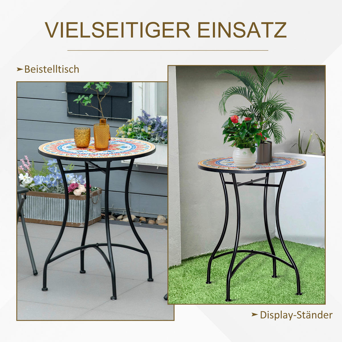 Outsunny Gartentisch bunt Keramik H/D: ca. 71x60 cm Gartentisch - bunt (60,00/71,00cm) - Outsunny