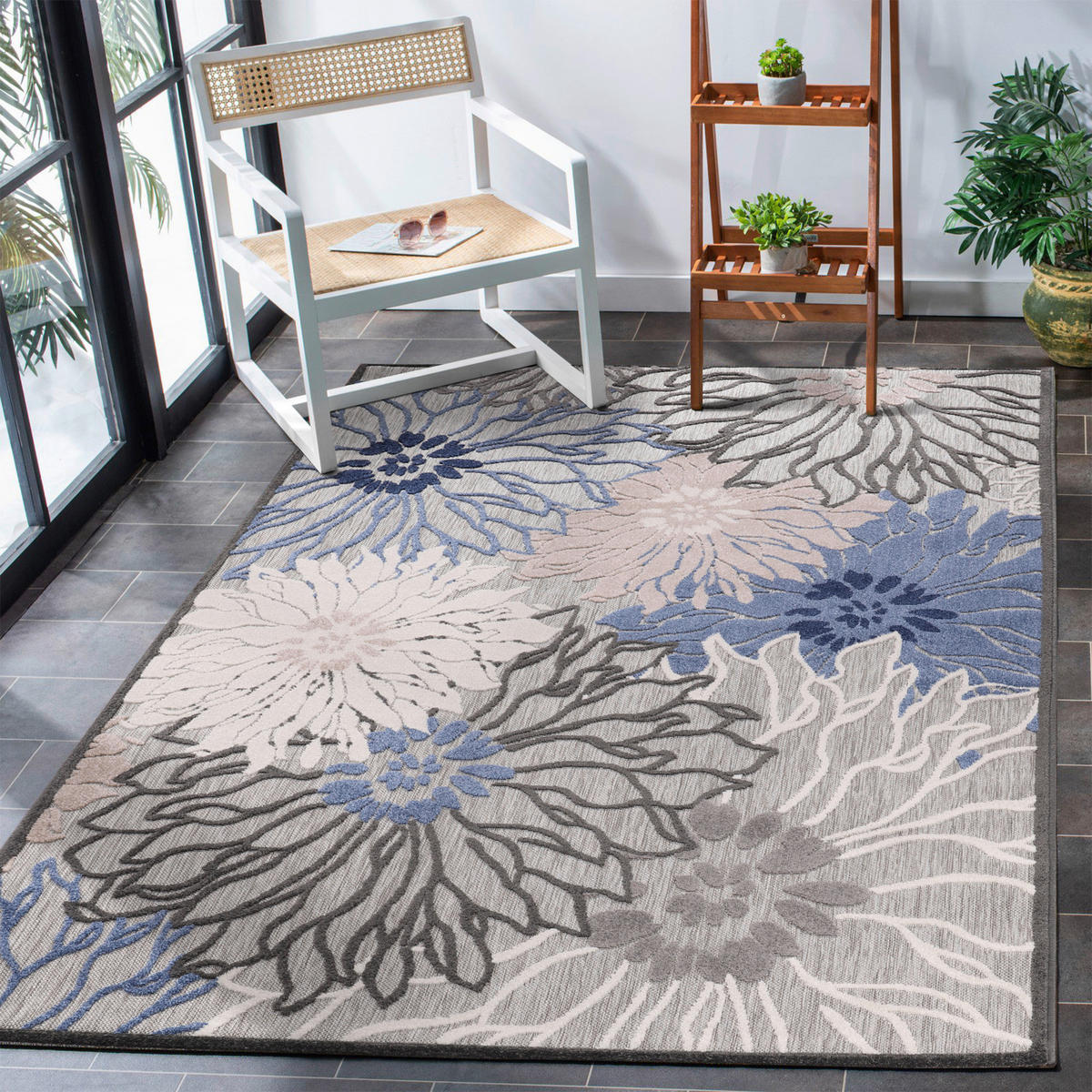 Sanat Outdoorteppich FLORAL grau B/L: ca. 120x170 cm FLORAL - grau (120,00/170,00cm) - Sanat