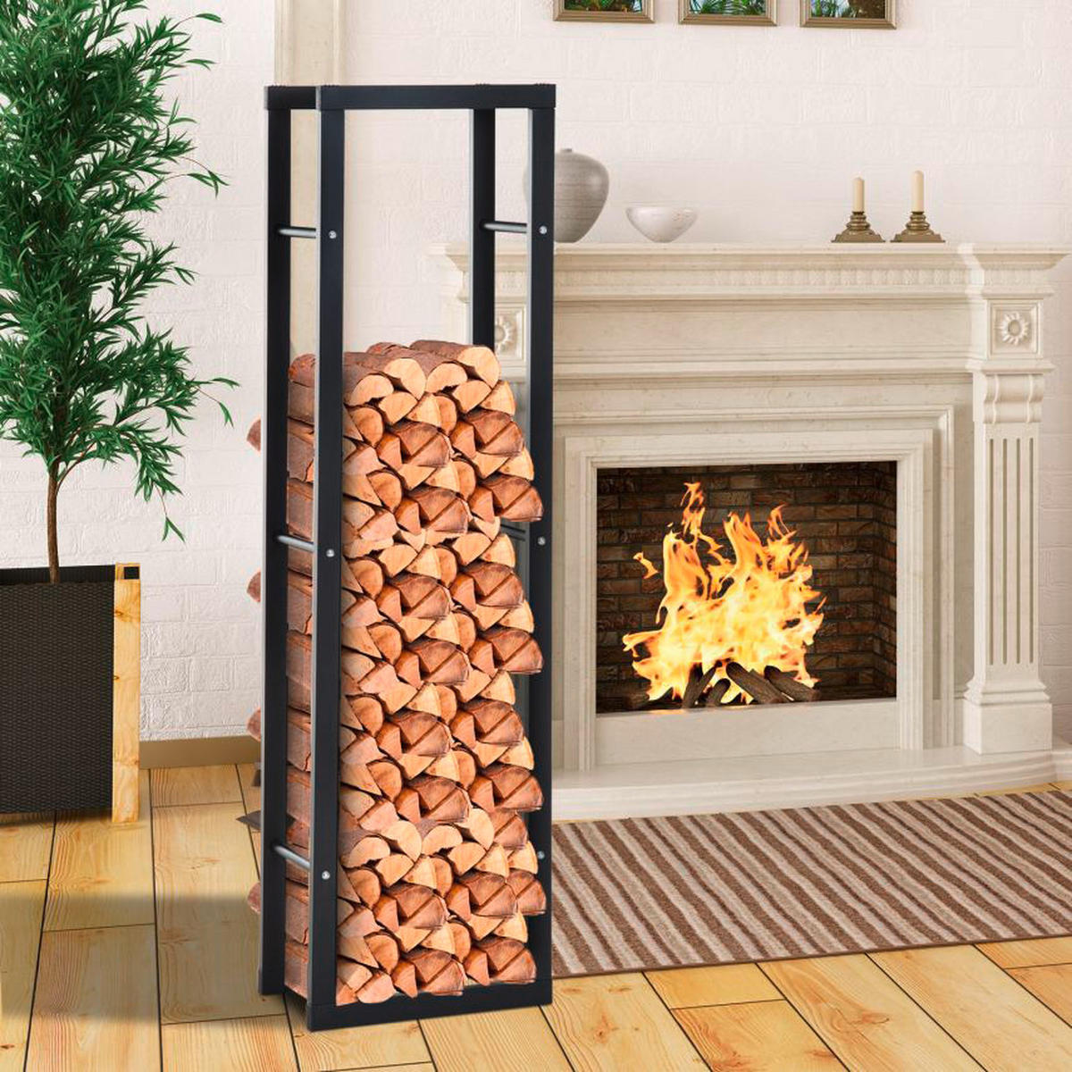 HOMCOM Kaminholzständer schwarz B/H/T: ca. 40x150x25 cm Kaminholzständer 820-147 - schwarz (40,00/150,00/25,00cm) - HOMCOM