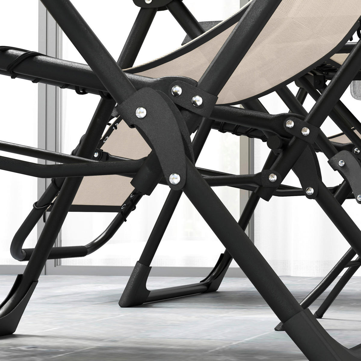 Outsunny Gartenliege 2er Set beige Metall B/H/L: ca. 65x110x90 cm Gartenliege 2er Set - beige (90,00/65,00/110,00cm) - Outsunny