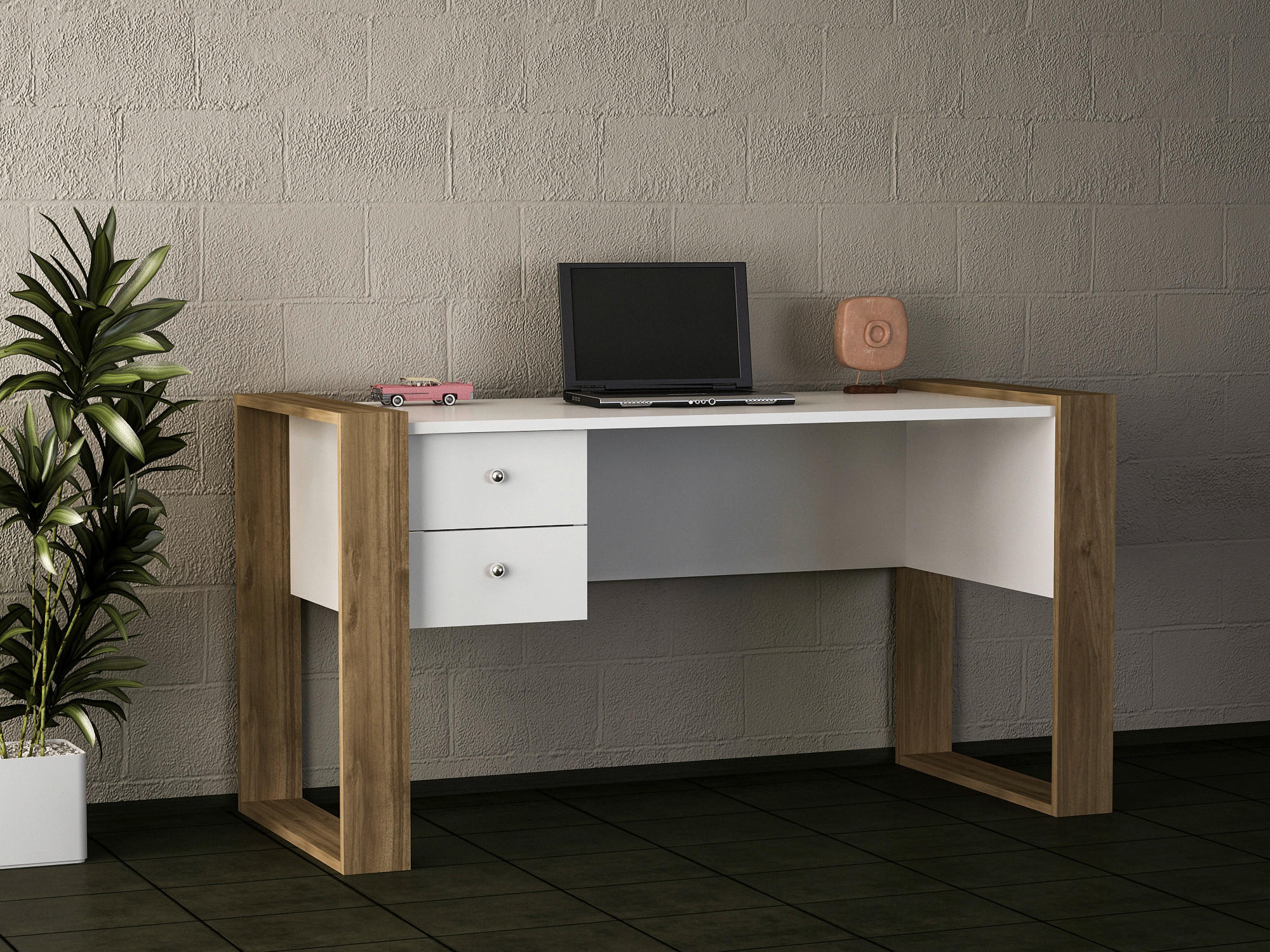Schreibtisch Lord weiß walnuss Nachbildung B/H/T: ca. 160x75x60 cm Lord - weiß/walnuss (160,00/75,00/60,00cm) - moebel17