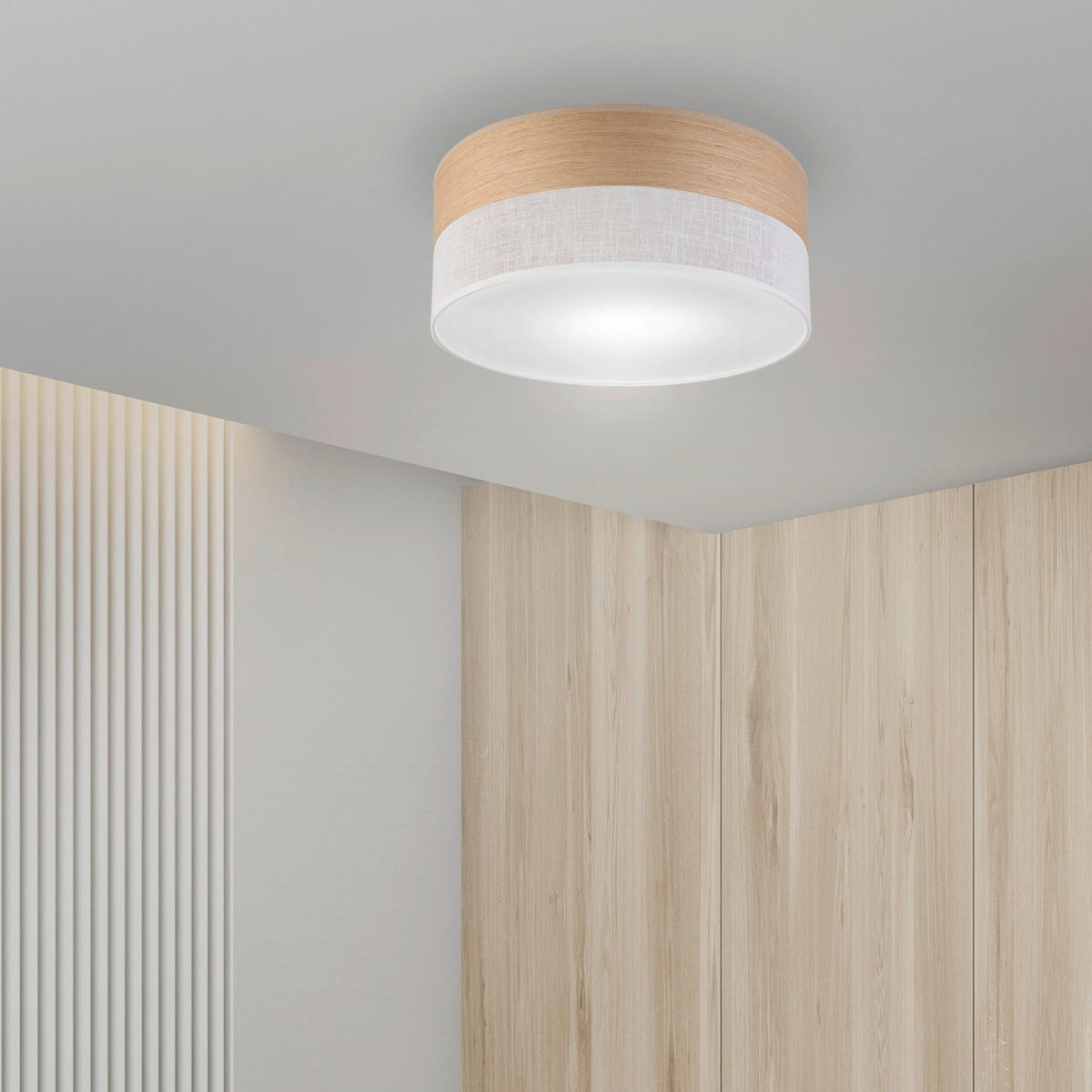 Lamkur Deckenleuchte weiß Eiche PVC Holz B/H/L: ca. 35x15x35 cm E27 1 Brennstellen Dafne - Eiche/weiß (35,00/35,00/15,00cm) - Lamkur