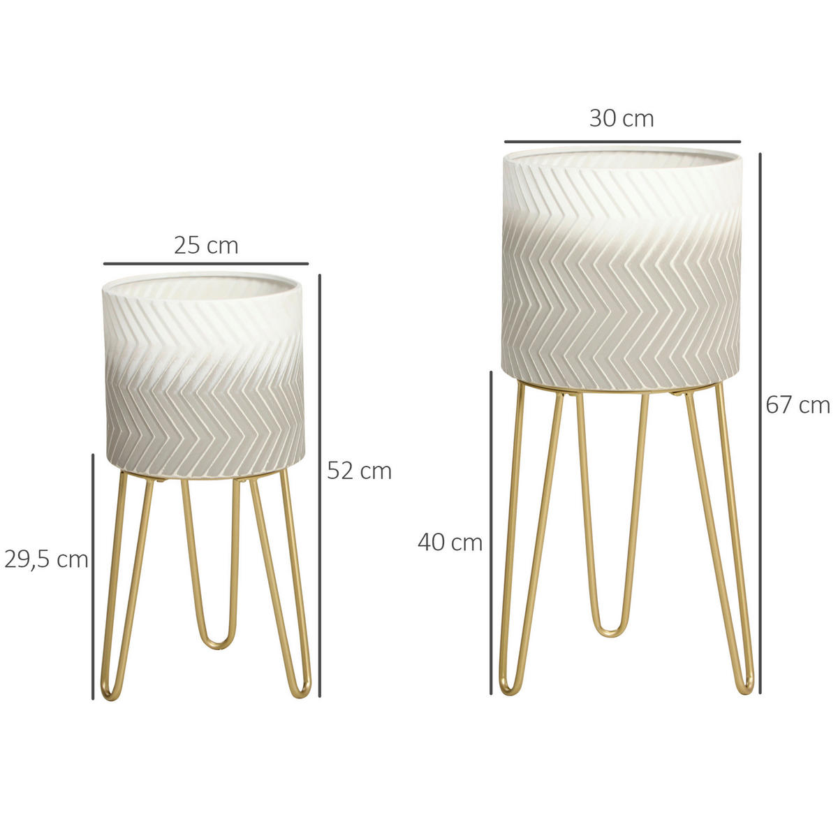 Outsunny Blumentöpfe-Set mit Gestell Blumentöpfe-Set_mit_Gestell - gold/weiß (30,00/30,00/67,00cm) - Outsunny