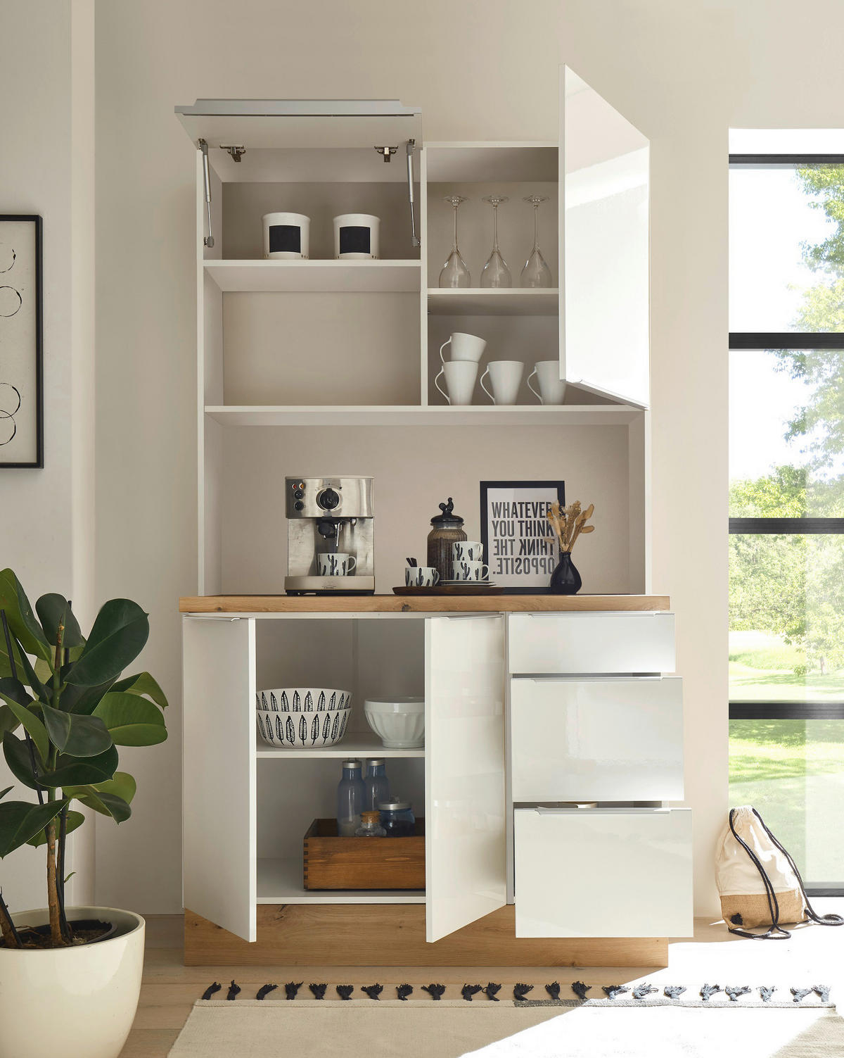 Respekta Küchenbuffet Marleen weiß Hochglanz B/H/T: ca. 120x211x60 cm Marleen - weiß/Alu (120,00/211,00/60,00cm) - Respekta