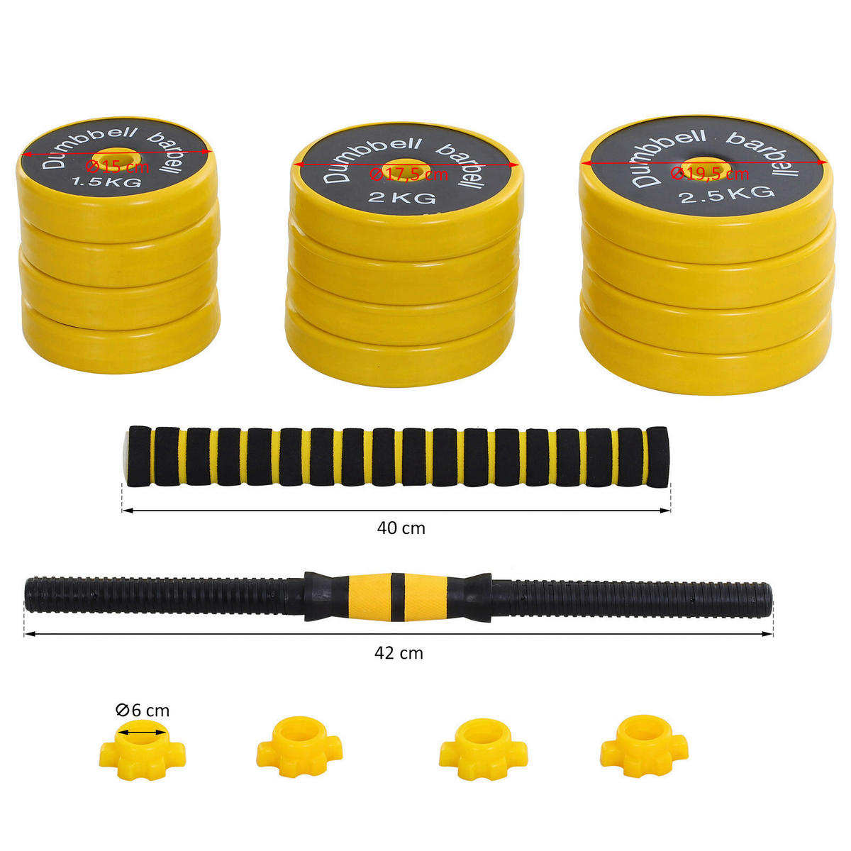 HOMCOM Hantelset 2in1 gelb Eisen B/H/L: ca. 19,5x19,5x152 cm Hantelset_2in1 - gelb/schwarz (152,00/19,50/19,50cm) - HOMCOM