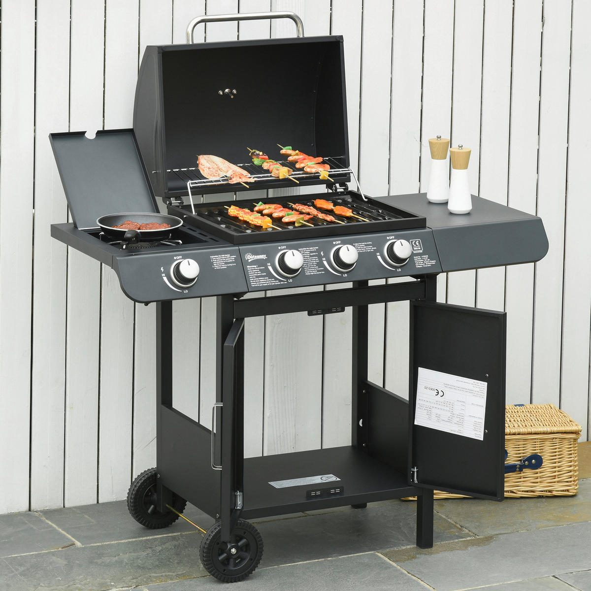 Outsunny Gasgrill Stahl B/H/L: ca. 50x100x110 cm Gasgrill mit Räder - schwarz (110,00/50,00/100,00cm) - Outsunny