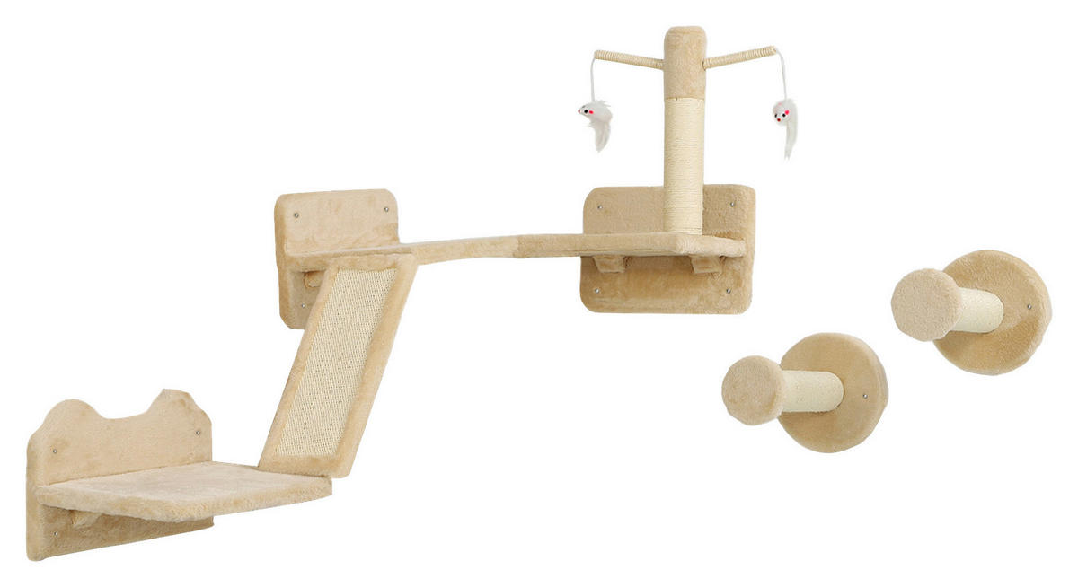 PawHut Katzen Kletterwand Set beige Plüsch B/H/L: ca. 56x73x110 cm Katzen Kletterwand Set - beige (110,00/56,00/73,00cm) - PawHut