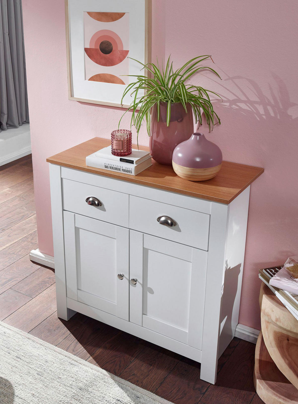 Sideboard weiß buche Nachbildung Alu B/H/T: ca. 79x81x34,5 cm Sideboard - weiß/buche (79,00/81,00/34,50cm) - Wohnling