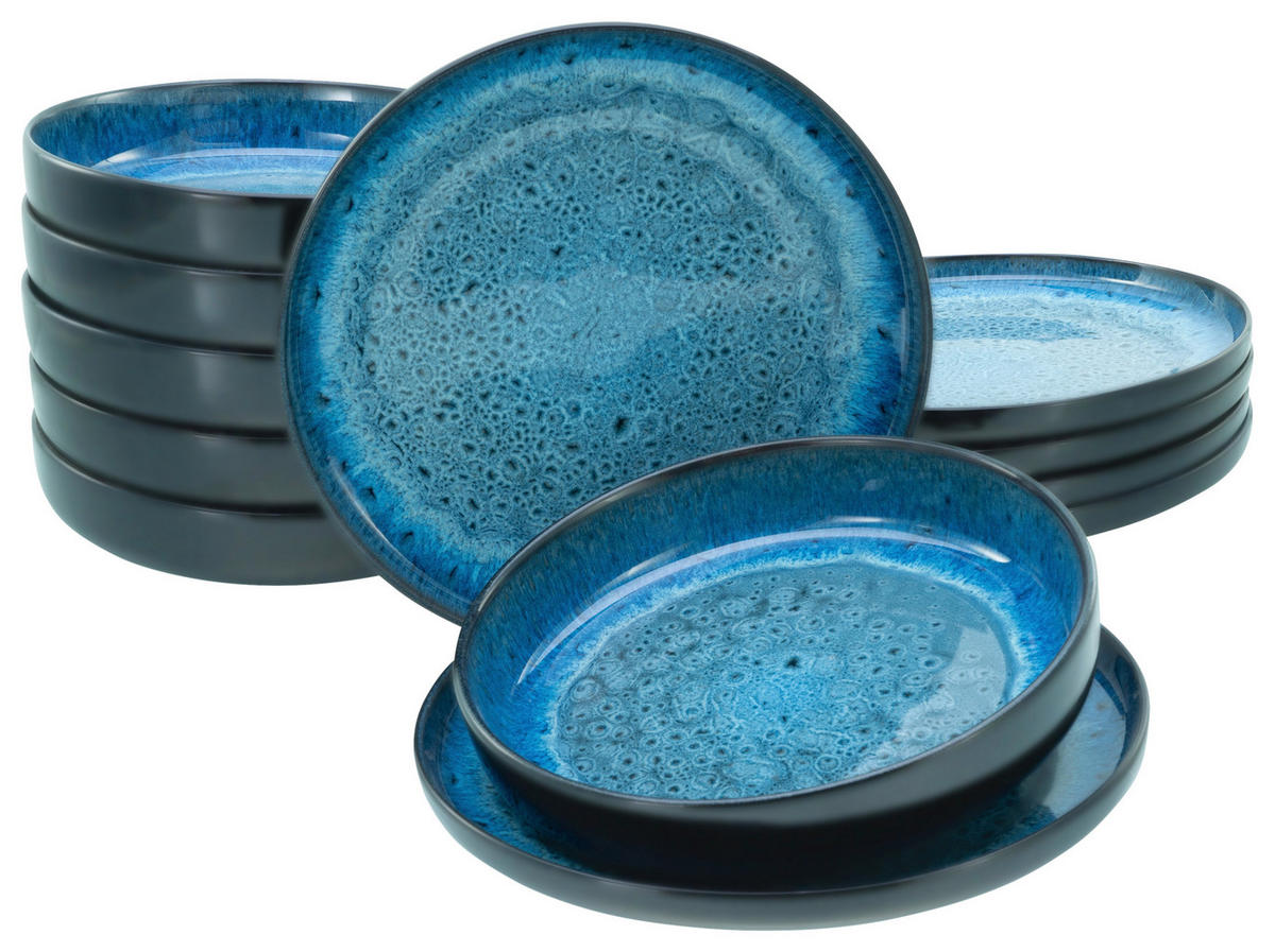 CreaTable Tafelservice Nordic Fjord blau Steinzeug 12 tlg. Nordic Fjord - blau - CreaTable