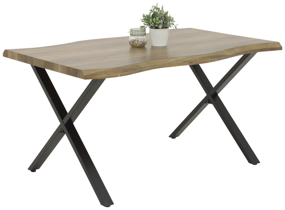 Esstisch Gerda braun Akazie Nachbildung B/H/T: ca. 140x76x90 cm Gerda - braun/schwarz (140,00/76,00/90,00cm)
