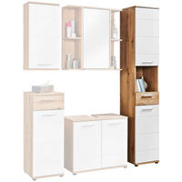 Badhochschrank Bergen Eiche Artisan Nachbildung weiß Hochglanz B/H/T: ca. 35x195x35 cm Bergen - Eiche/weiß (35,00/195,00/35,00cm)