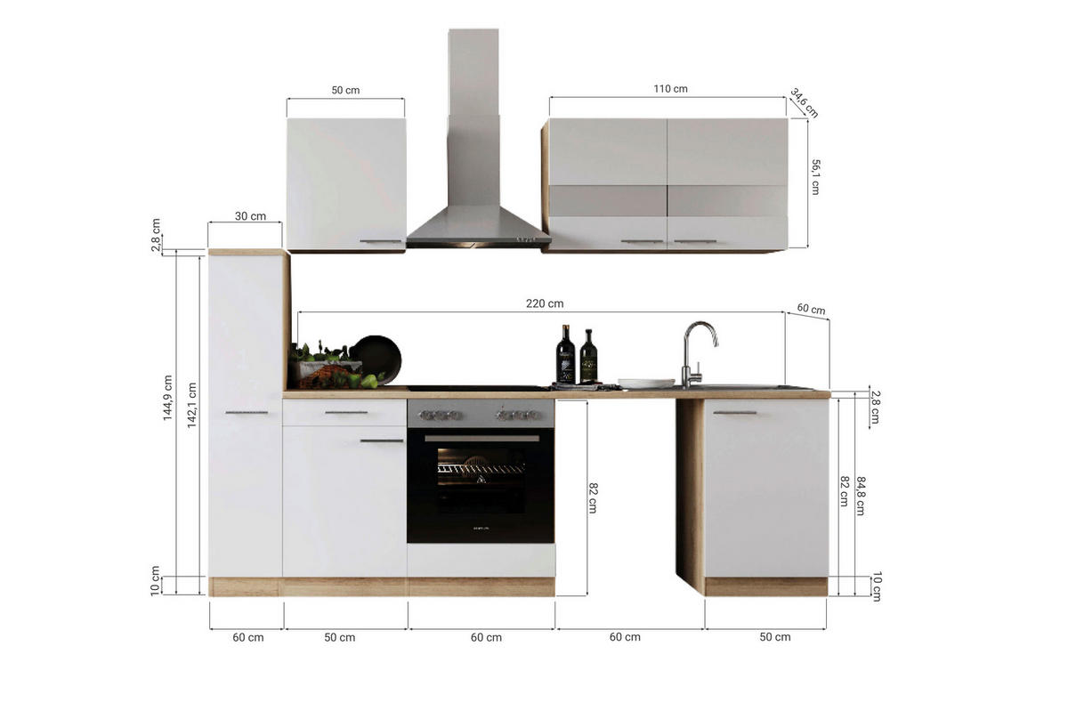 Respekta Küchenblock Merle weiß B/H/T: ca. 250x200x60 cm Merle - Eiche/weiß (250,00/200,00/60,00cm) - Respekta