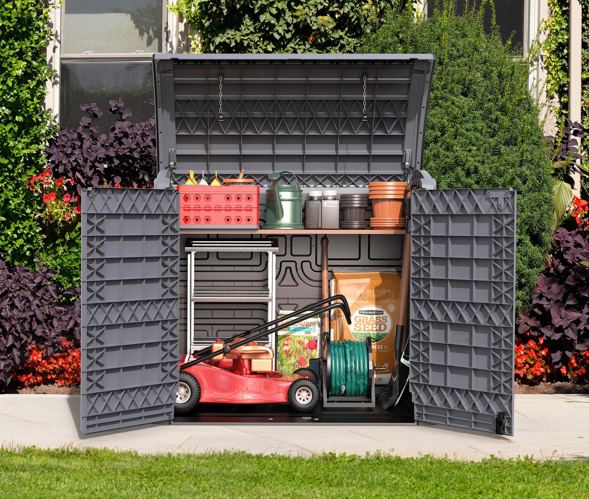 VCM Mülltonnenbox 2er StoreAway grau Kunststoff B/H/L: ca. 145x125x83 cm StoreAway - grau (83,00/145,00/125,00cm) - VCM
