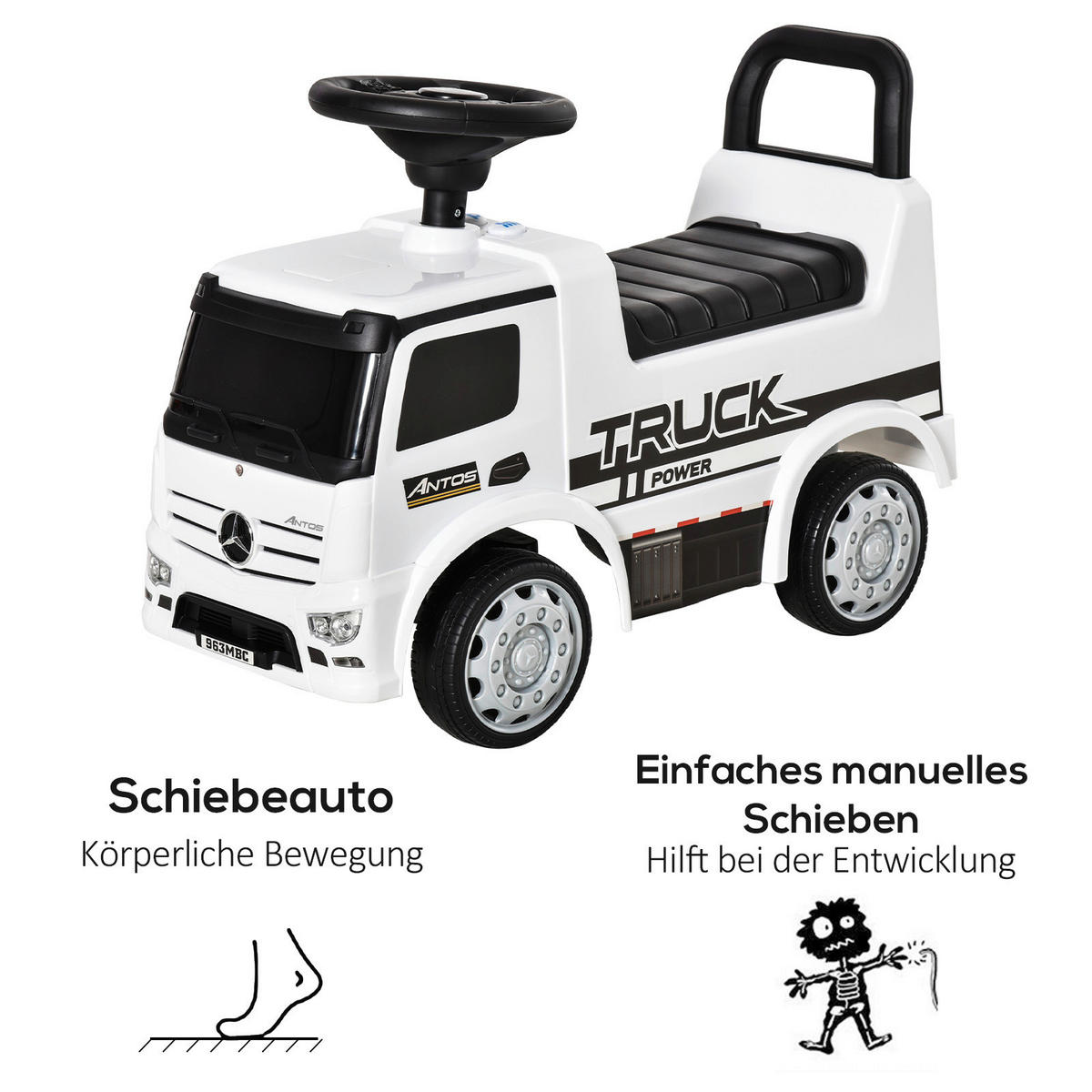 HOMCOM Kinder-Rutschfahrzeug B/H/L: ca. 28,5x45x62,5 cm Rutschfahrzeug - weiß/schwarz (62,50/28,50/45,00cm) - HOMCOM