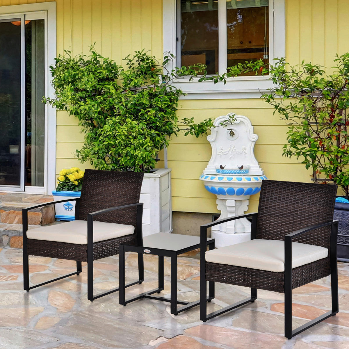 Outsunny Sitzgruppe creme Polyester B/H/L: ca. 57x63x76 cm Gartenmöbel-Set - braun/creme (76,00/57,00/63,00cm) - Outsunny