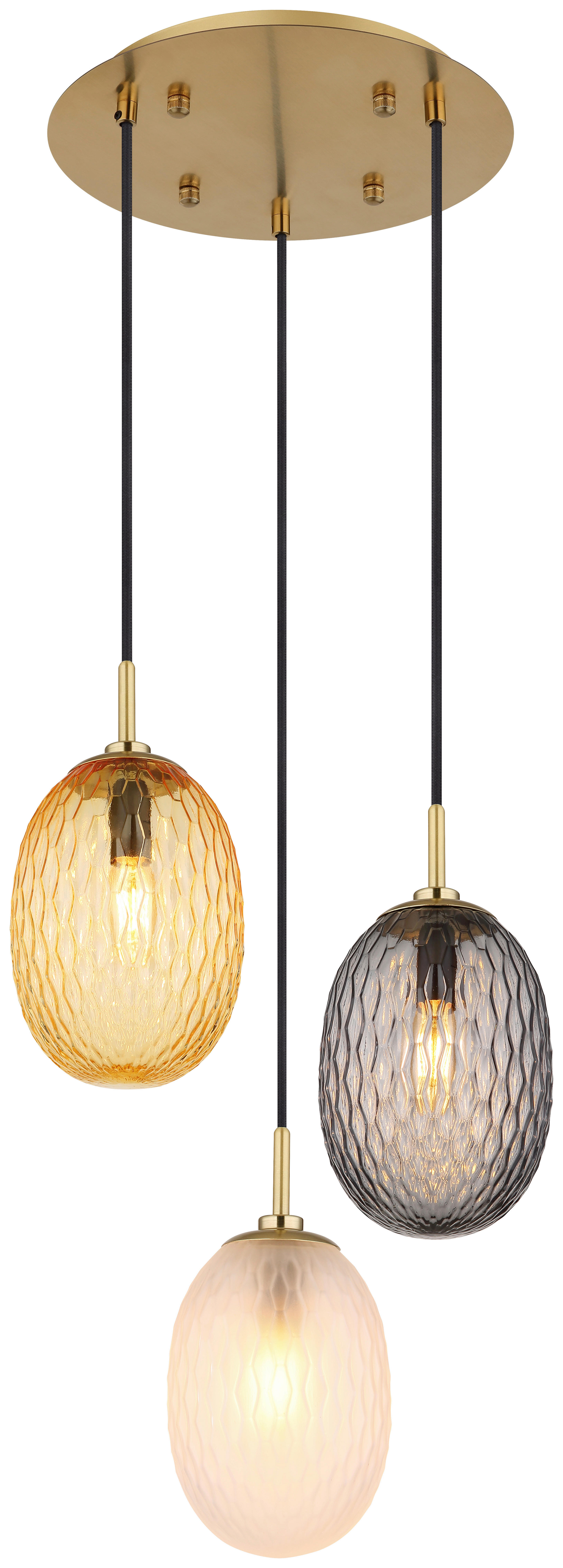 GLOBO Pendelleuchte schwarz gold amber Glas Metall Textil H/D: ca. 120x36 cm E14 3 Brennstellen DEVIN - gold/schwarz (36,00/120,00cm) - GLOBO