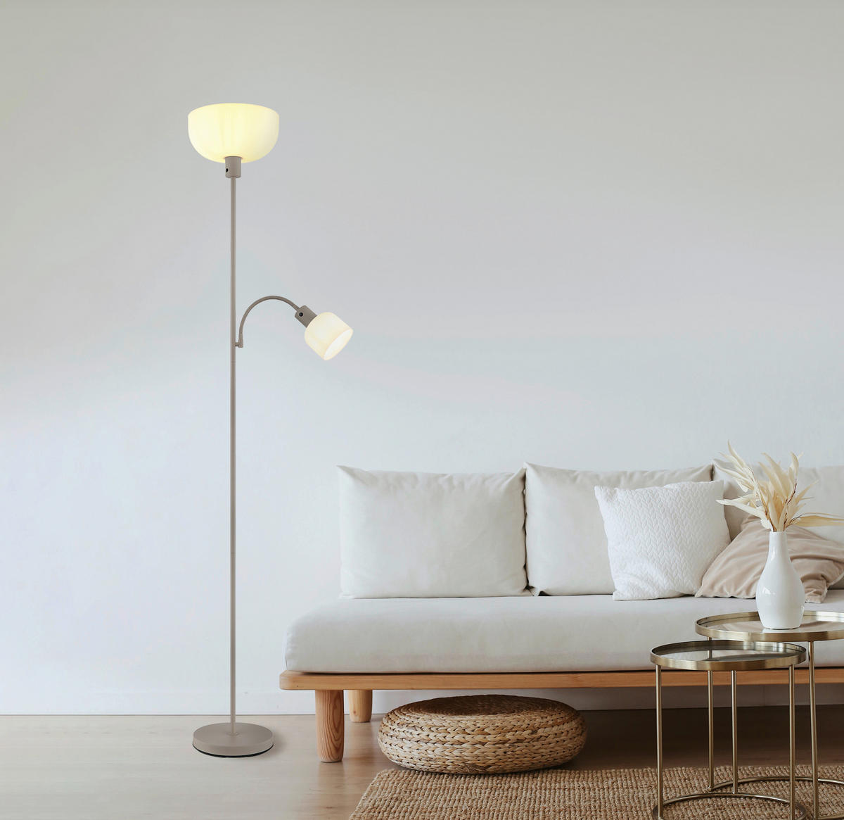 GLOBO Stehleuchte sand Metall Kunststoff B/H/L: ca. 14,5x67,5x33 cm 2 Brennstellen Stehleuchte-Hinton - sand (33,00/14,50/67,50cm) - GLOBO