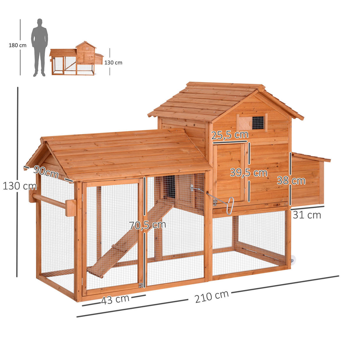 PawHut Hühnerstall Hühnerstall - (213,00/91,00/122,00cm) - PawHut