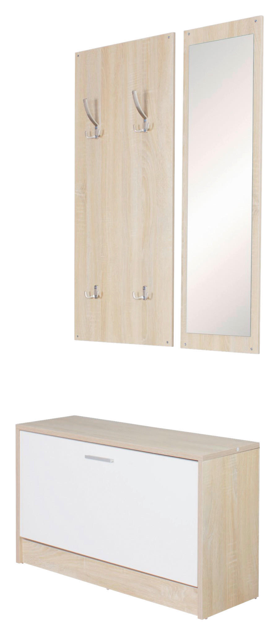 Garderobe Eiche Sonoma Nachbildung weiß B/T: ca. 80x27 cm Garderobe mit Spiegel - Eiche/weiß (80,00/27,00cm) - Wohnling