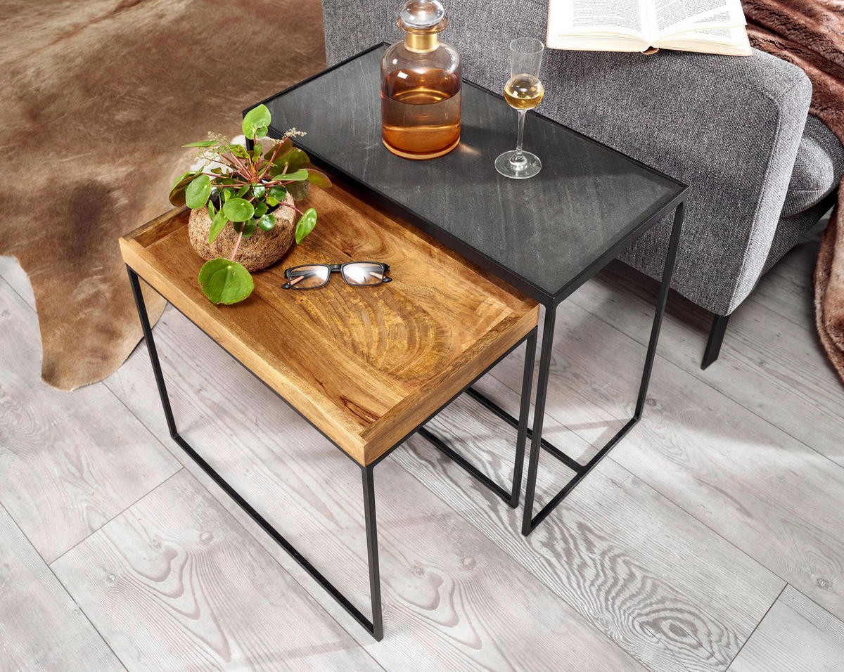 Beistelltisch 2er-Set. braun Holz B/H/T: ca. 60x50x30 cm 2er-Set. - braun (60,00/50,00/30,00cm) - Wohnling