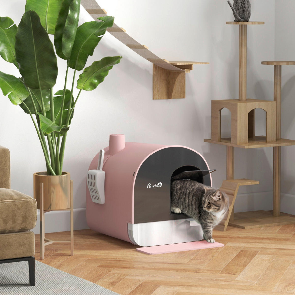 PawHut Katzentoilette rosa Kunststoff B/H/L: ca. 44x47x43 cm Katzentoilette - rosa (43,00/44,00/47,00cm) - PawHut