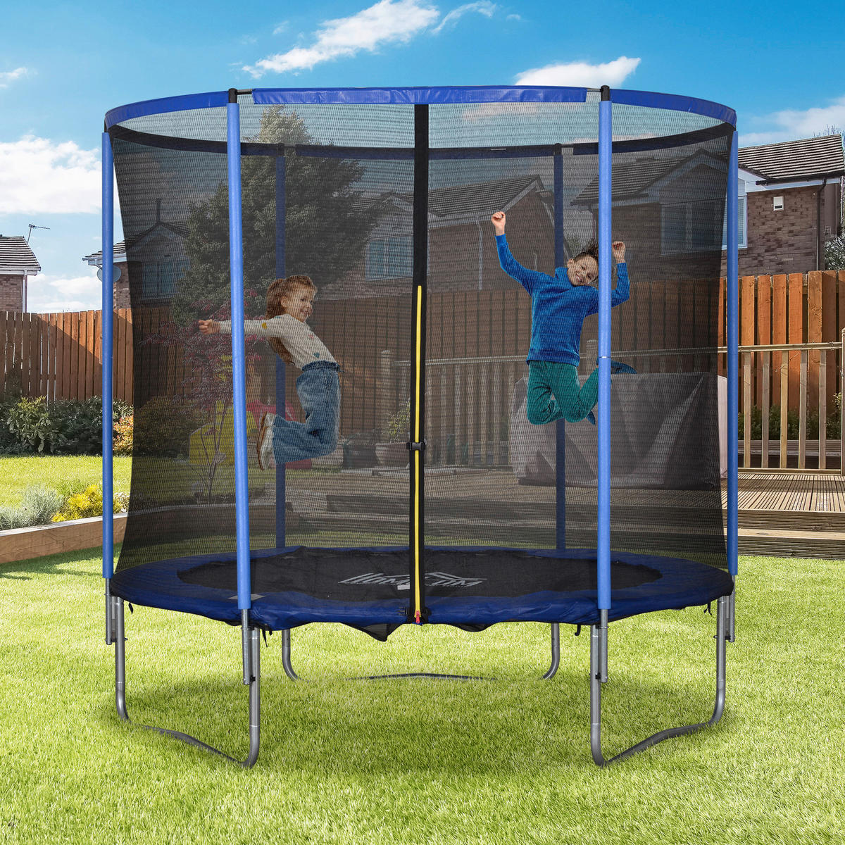 HOMCOM Trampolin blau B/H/L: ca. 244x244x240 cm Gartentrampolin - blau/schwarz (240,00/244,00/244,00cm) - HOMCOM