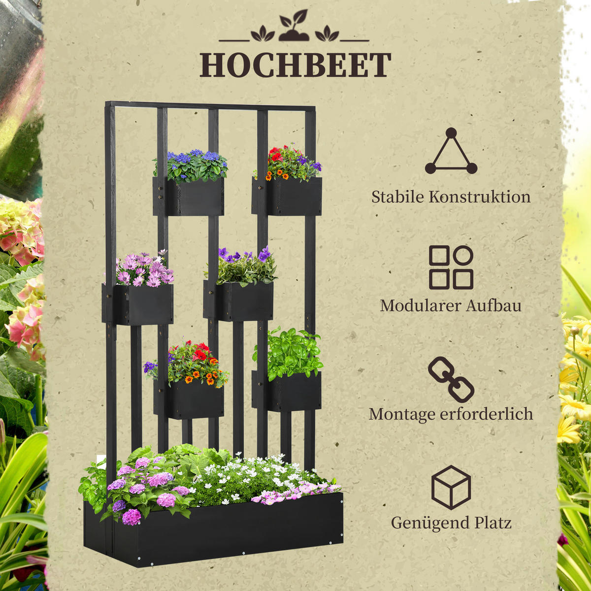 Outsunny Blumenkasten Blumenkasten - schwarz (90,00/45,00/170,00cm) - Outsunny
