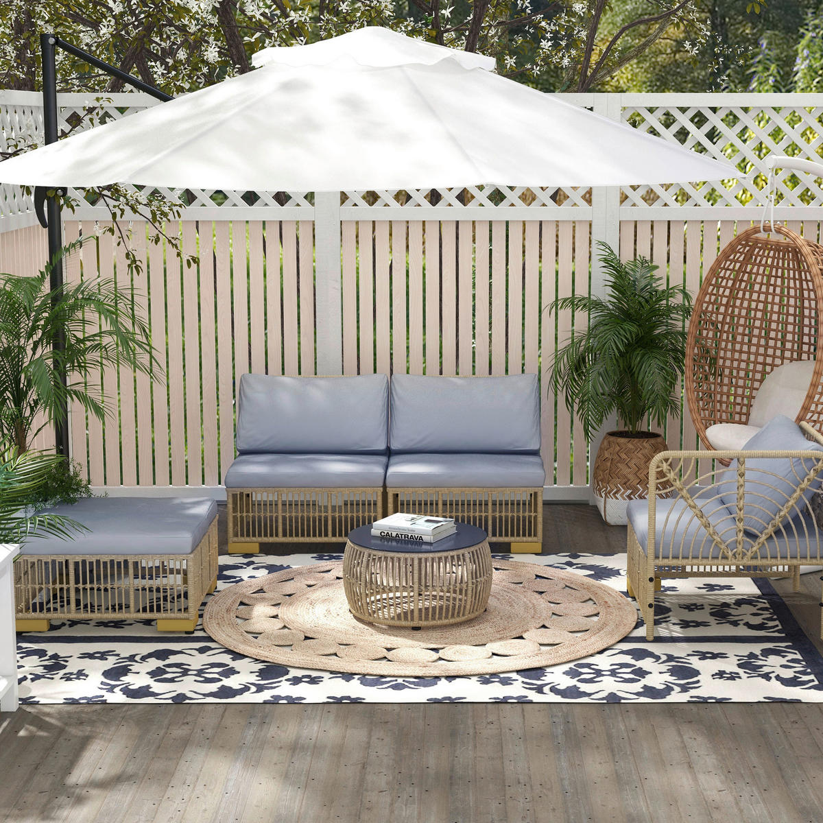 Outsunny Sitzgruppe grau Polyester B/H/L: ca. 73x73x73 cm Rattan_Gartengarnitur - beige/grau (73,00/73,00/73,00cm) - Outsunny