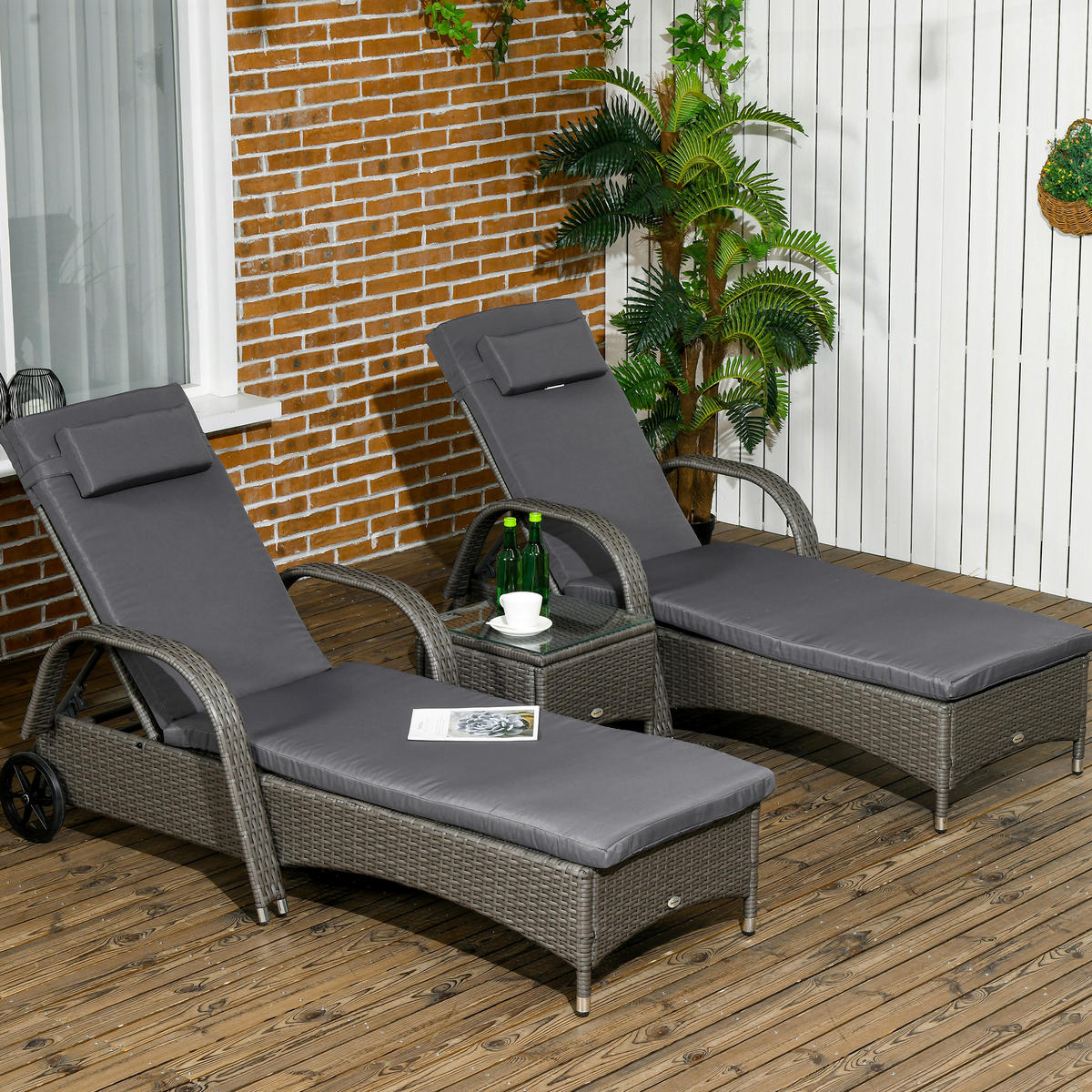 Outsunny Gartenliege 2er Set dunkelgrau Glas B/H/L: ca. 73x103x200 cm Gartenliege 2er Set - dunkelgrau/grau (200,00/73,00/103,00cm) - Outsunny