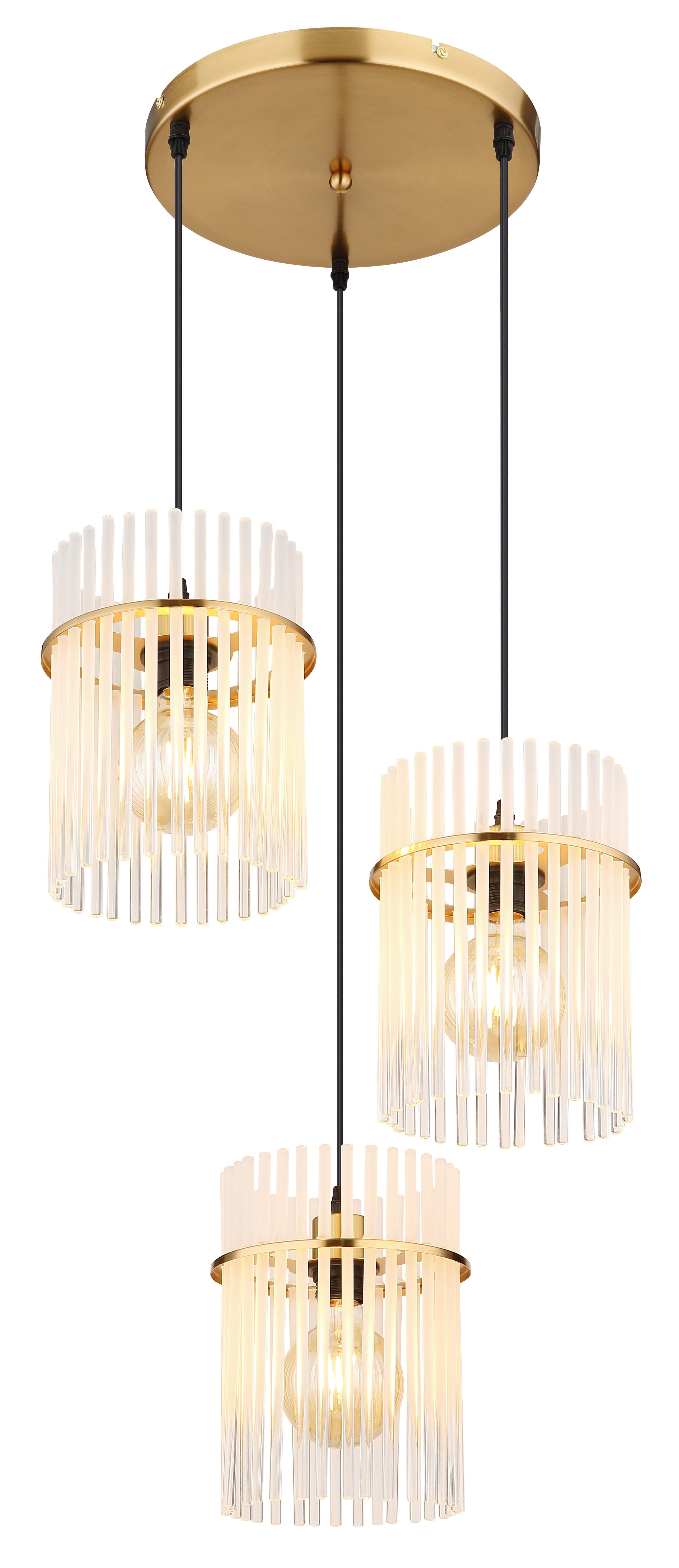 GLOBO Pendelleuchte gold klar Metall H/D: ca. 140x47 cm E27 3 Brennstellen GORLEY - gold/klar (47,00/140,00cm) - GLOBO