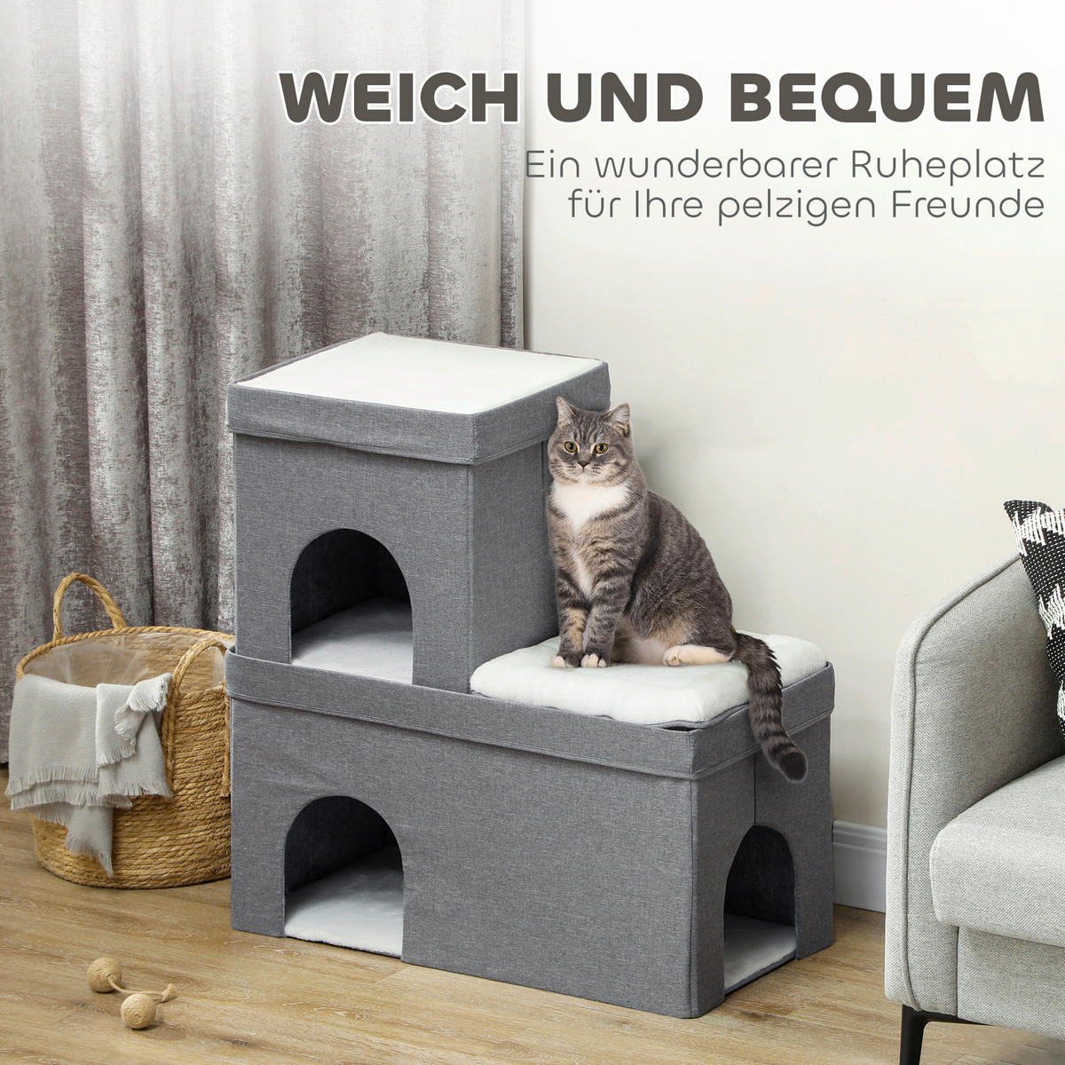 PawHut Katzenhöhle grau Polyester B/H/L: ca. 37,5x78,5x74 cm Katzenhöhle - grau (74,00/37,50/78,50cm) - PawHut