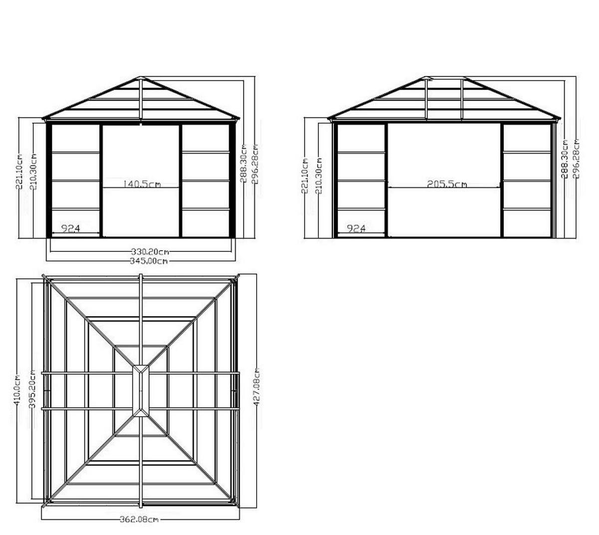 Sojag Pavillon Castel bronze Aluminium B/H/L: ca. 362x296x427 cm Castel - bronze (427,00/362,00/296,00cm) - Sojag
