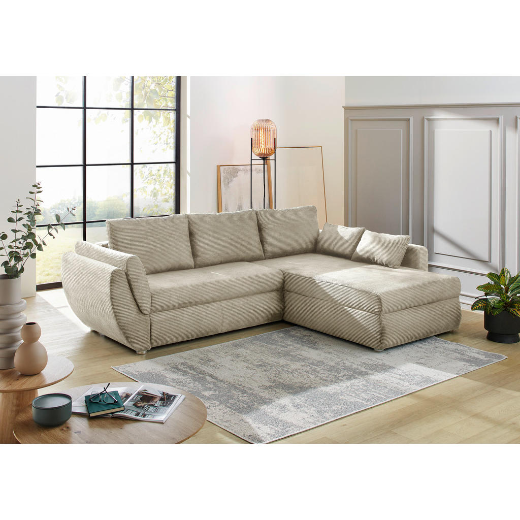 Thumbnail - Ecksofa mit Bettfunktion und Bettkasten Greige Microfaser B/H/T: ca. 272x88x200 cm