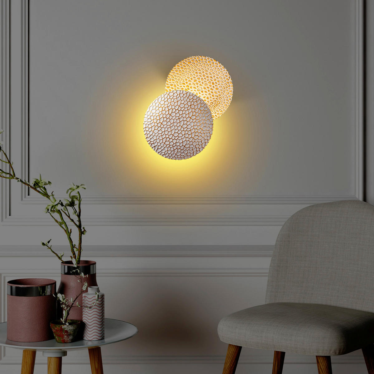 Opviq Wandleuchte 119FRS1552 gold weiß Metall B/H/L: ca. 15x21x21 cm 1 Brennstellen Yosma - gold/weiß (21,00/15,00/21,00cm) - Opviq