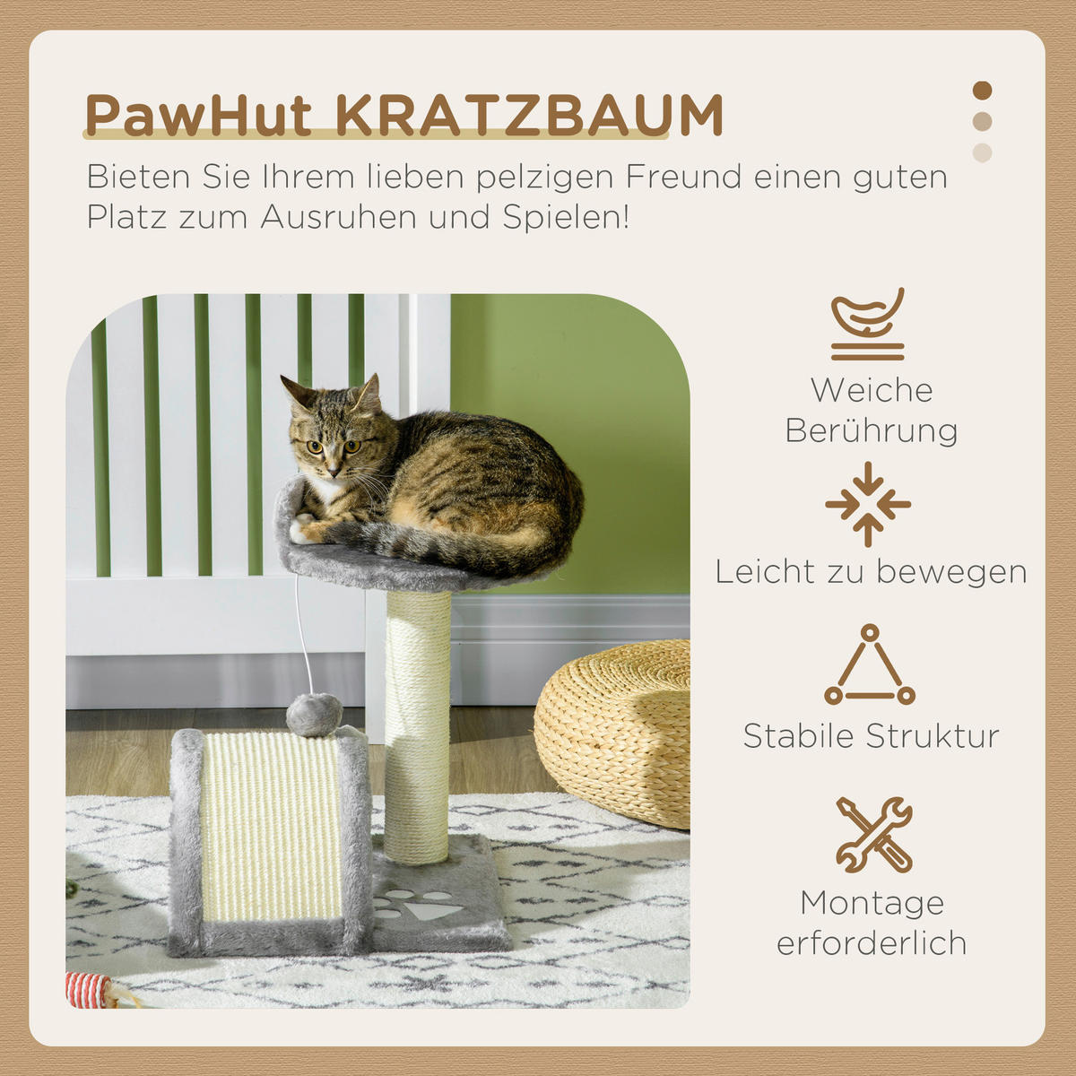 PawHut Kratzbaum grau Spanplatte B/H/L: ca. 37x46x35,5 cm Kratzbaum - grau (35,50/37,00/46,00cm) - PawHut