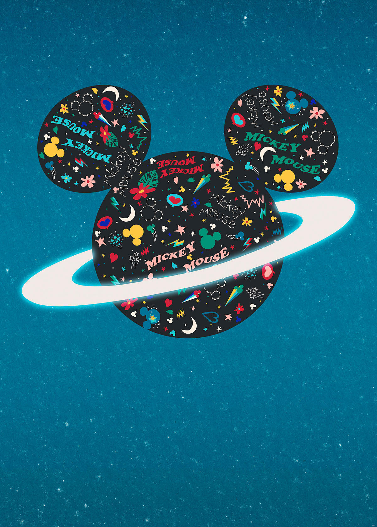 Komar Fototapete Planet Mickey IADX4-026 blau schwarz B/H: ca. 200x280 cm Planet Mickey IADX4-026 - blau/schwarz (200,00/280,00cm) - Komar