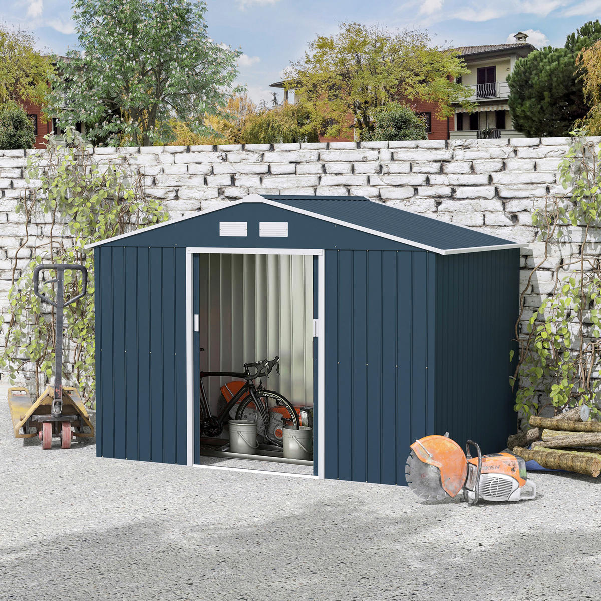 Outsunny Gartenhaus grau B/H/L: ca. 195x192x277 cm Gartenhaus - grau (277,00/195,00/192,00cm) - Outsunny