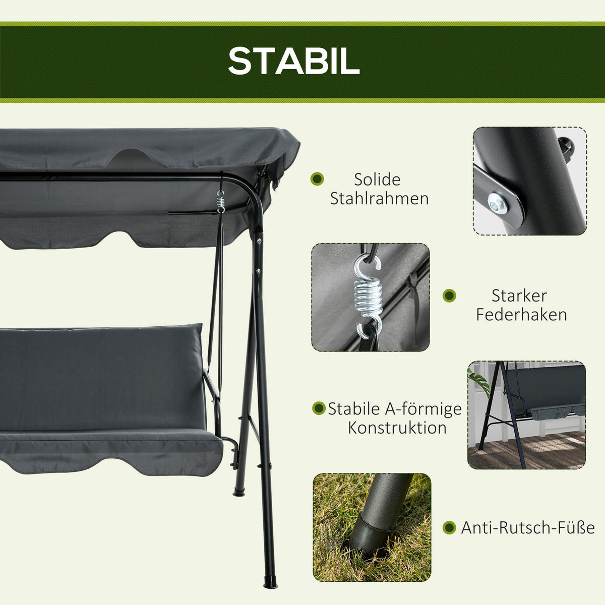 Outsunny Hollywoodschaukel grau Polyester B/H/L: ca. 110x153x172 cm Hollywoodschaukel - grau (172,00/110,00/153,00cm) - Outsunny