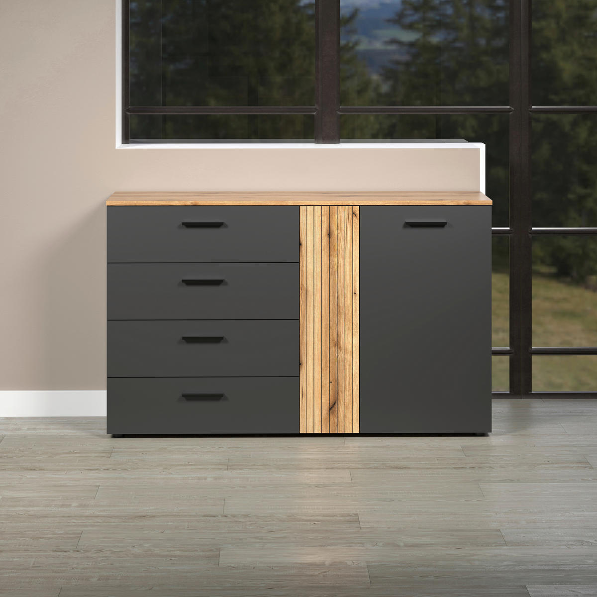 Kommode Esteban anthrazit Eiche Evoke Coast Nachbildung B/H/T: ca. 139x86x38 cm Esteban - Eiche/anthrazit (139,00/86,00/38,00cm)
