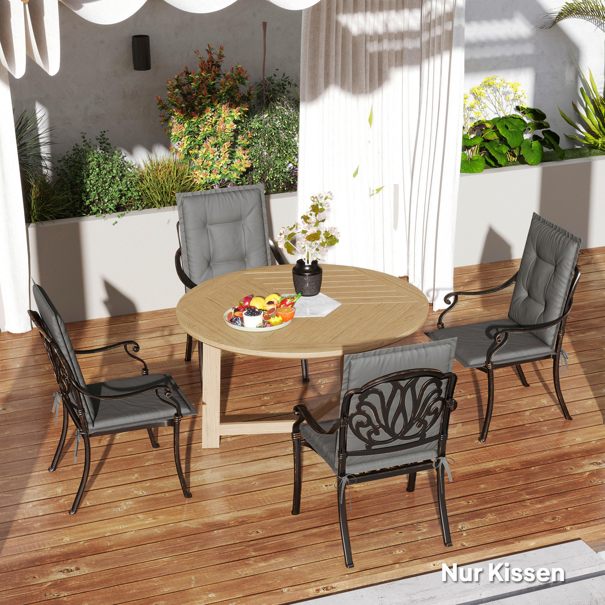 Outsunny Sitzkissen 4er Set hellgrau Polyester B/H/L: ca. 50x5x108 cm Sitzkissen 4er Set - hellgrau (108,00/50,00/5,00cm) - Outsunny
