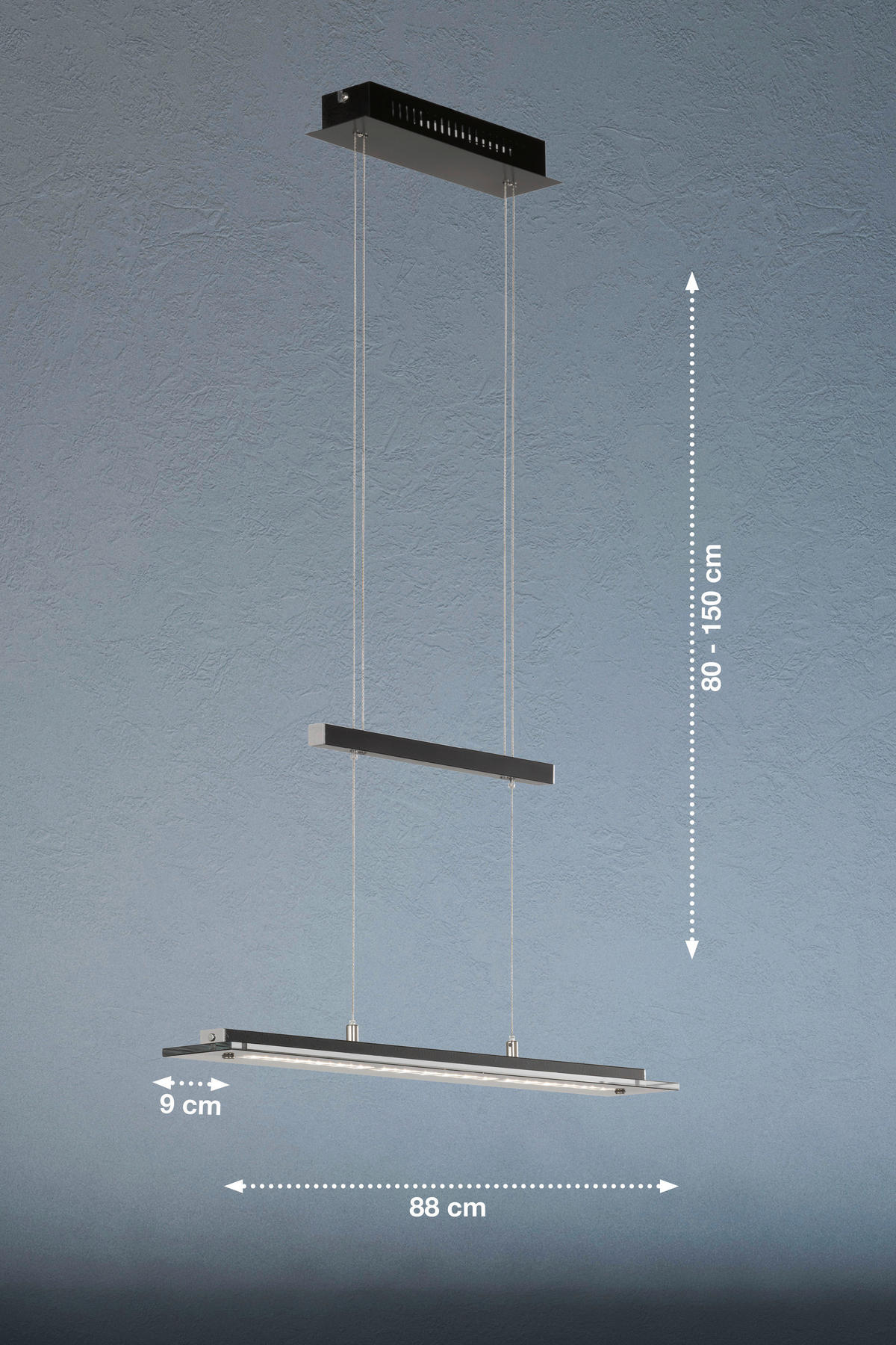Fischer & Honsel LED-Pendelleuchte 60442 Rauch Chrom schwarz Glas Metall B/H/T: ca. 88x150x9 cm 1.0 Brennstellen Tenso TW - schwarz/Rauch (88,00/150,00/9,00cm) - Fischer & Honsel
