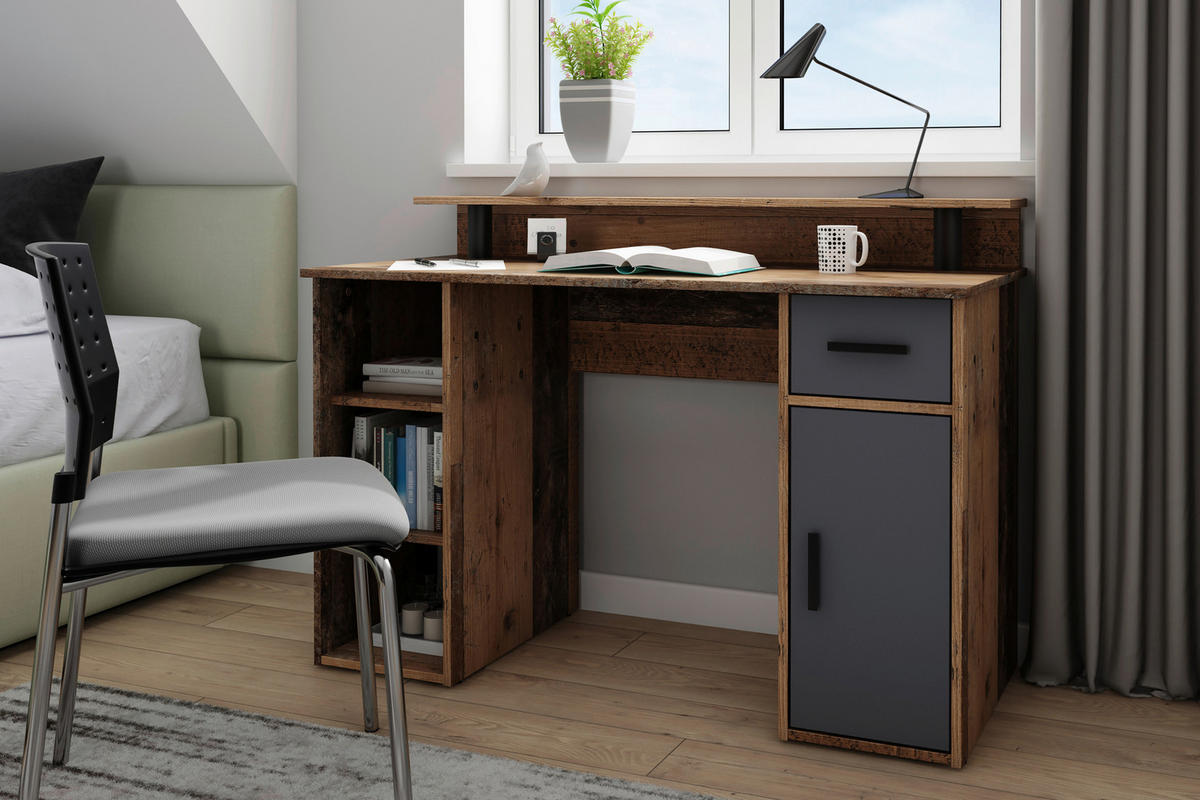 Schreibtisch DIEGO Eiche Old Wood Nachbildung anthrazit DIEGO - Eiche/anthrazit - byLIVING