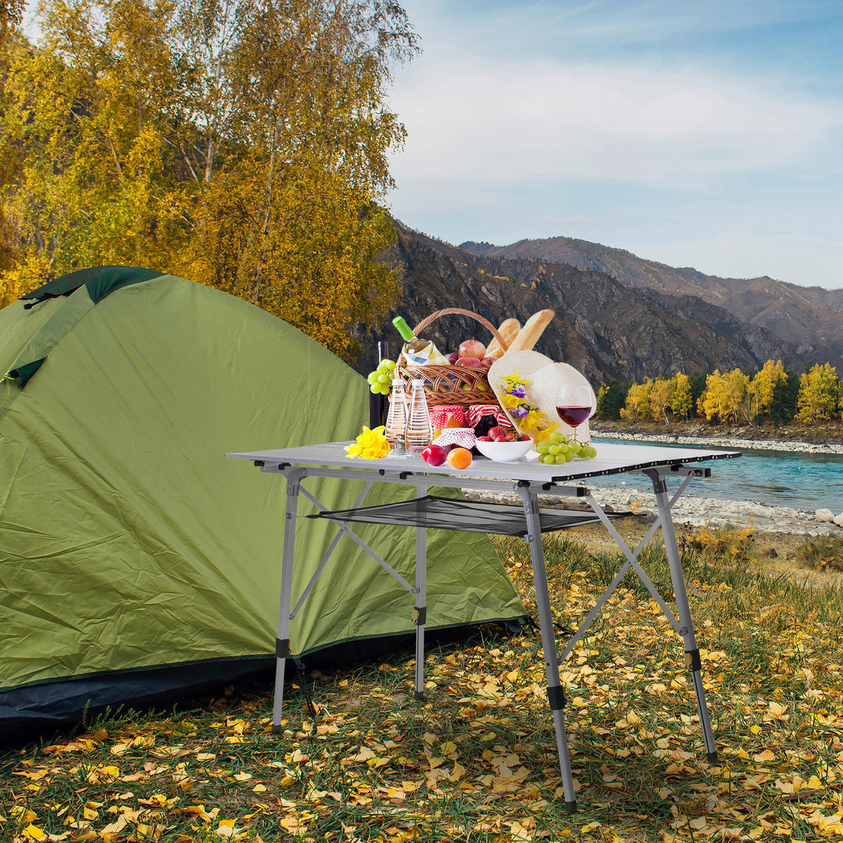 Outsunny Picknicktisch silber Aluminium B/H/L: ca. 70x73x120 cm Picknicktisch - silber (120,00/70,00/73,00cm) - Outsunny