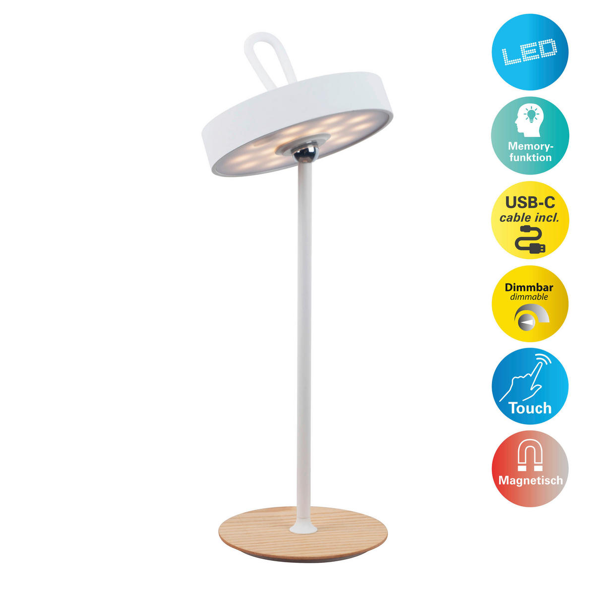 Näve Leuchten LED-Tischleuchte weiß Kunststoff Holz Metall B/H/T/D: ca. 13x36x13x13 cm ELLI - weiß (13,00/36,00/13,00cm) - Näve Leuchten