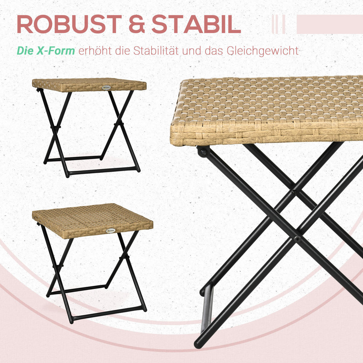 Outsunny Balkontisch natur Polyrattan B/H/L: ca. 40x40x40 cm Balkontisch - natur (40,00/40,00/40,00cm) - Outsunny