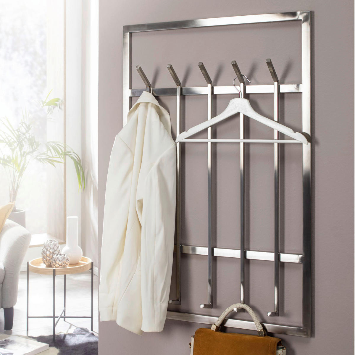 Garderobe silber B/H/T: ca. 60x100x7,5 cm Garderobe - silber (60,00/100,00/7,50cm) - Wohnling