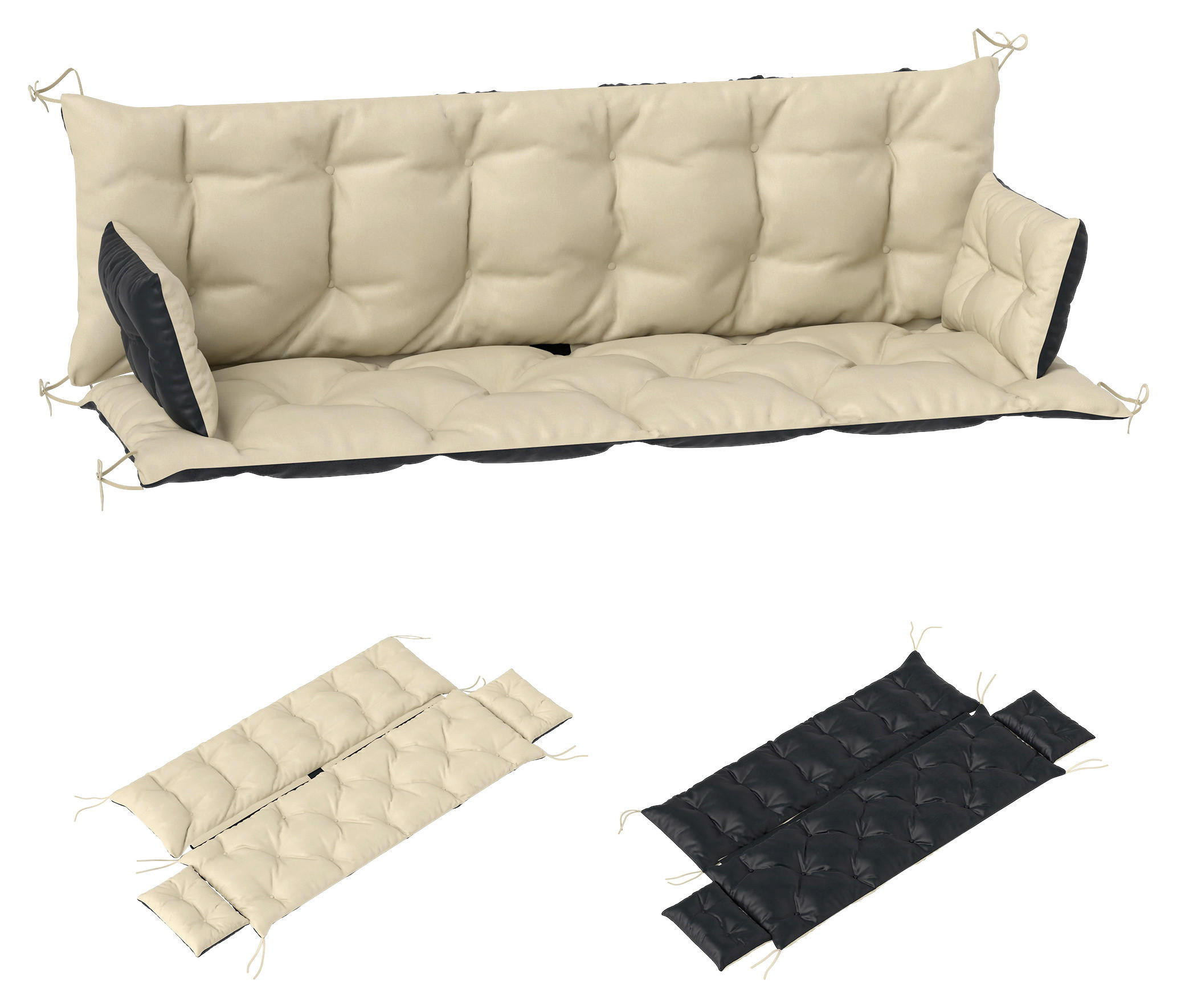 Outsunny Sitzkissen-Set beige Polyester B/H/L: ca. 110x8x180 cm Sitzkissen-Set - beige/schwarz (180,00/110,00/8,00cm) - Outsunny