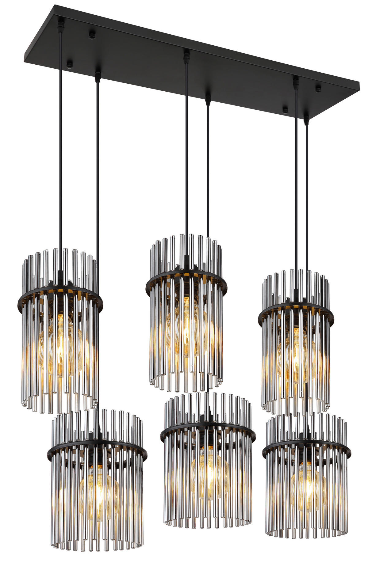 GLOBO Pendelleuchte mattschwarz Rauch schwarz Glas Metall B/H: ca. 92,5x125 cm E27 6 Brennstellen Gorley - schwarz/mattschwarz (92,50/125,00cm) - GLOBO