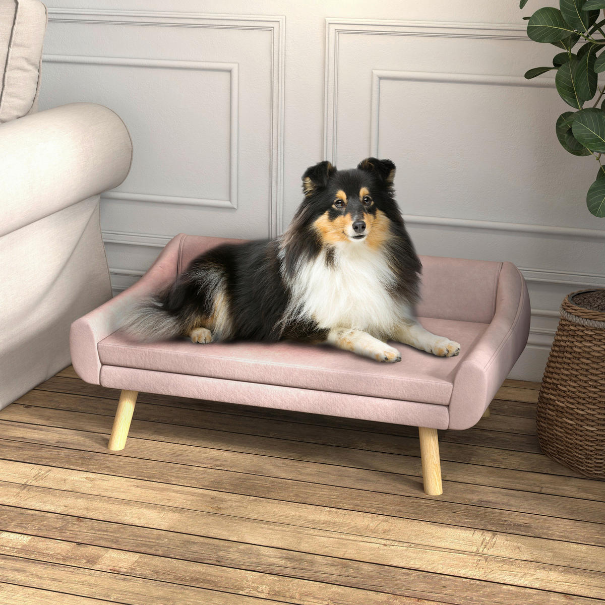 PawHut Hunde-Zubehör rosa Kiefer B/H/L: ca. 58,5x102x42,5 cm Hundesofa - rosa (42,50/58,50/102,00cm) - PawHut